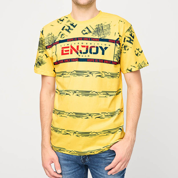 Vyriški geltoni marškinėliai su užrašu ENJOY- Clothing
