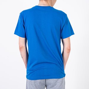 Vyriški kobalto medvilnės marškinėliai su atspaudais-drabužiai