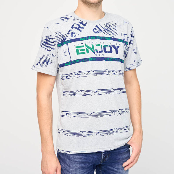 Vyriški pilki marškinėliai su užrašu ENJOY- Clothes
