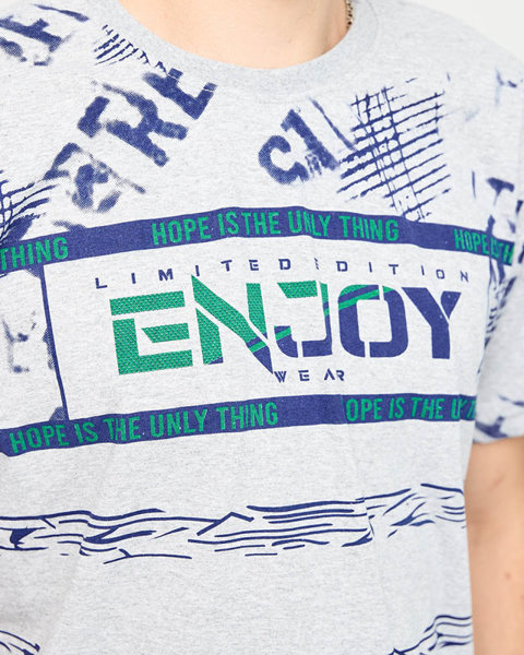 Vyriški pilki marškinėliai su užrašu ENJOY- Clothes