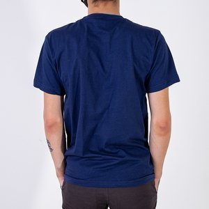 Vyriški tamsiai mėlyni medvilniniai marškinėliai su įspaudu-Drabužiai