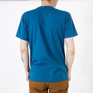 Vyriški tamsiai mėlyni medvilniniai marškinėliai su įspaudu-Drabužiai