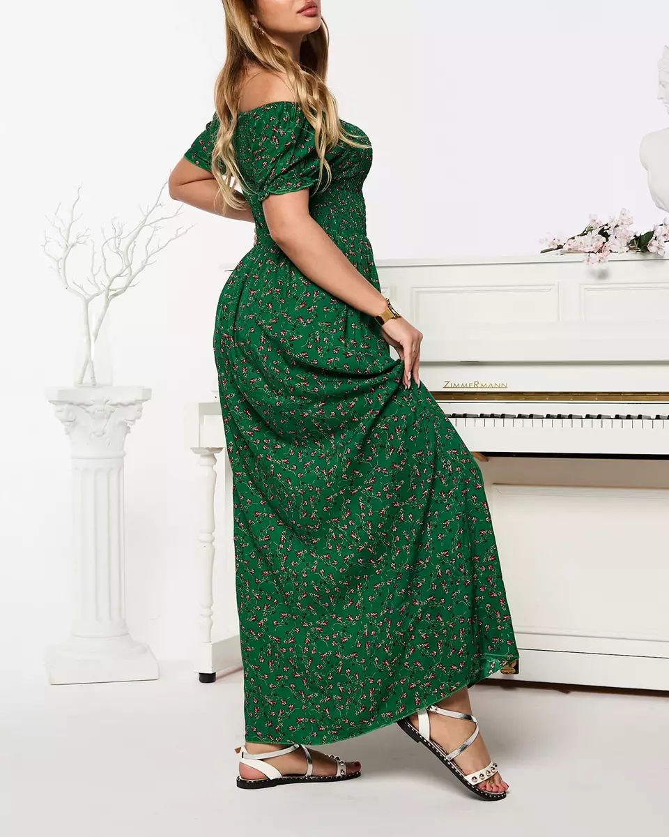 Žalia moteriška gėlėta midi ilgio suknelė - Apranga