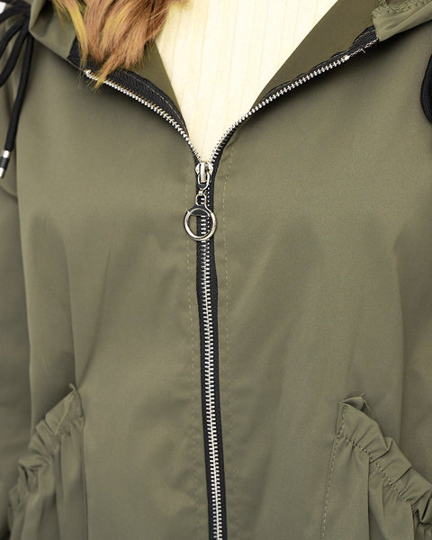 Žalia moteriška paltinė striukė su gobtuvu- Drabužiai