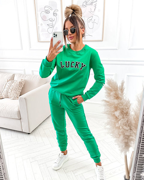 Žalias moteriškas džemperio komplektas su užrašu - Apranga