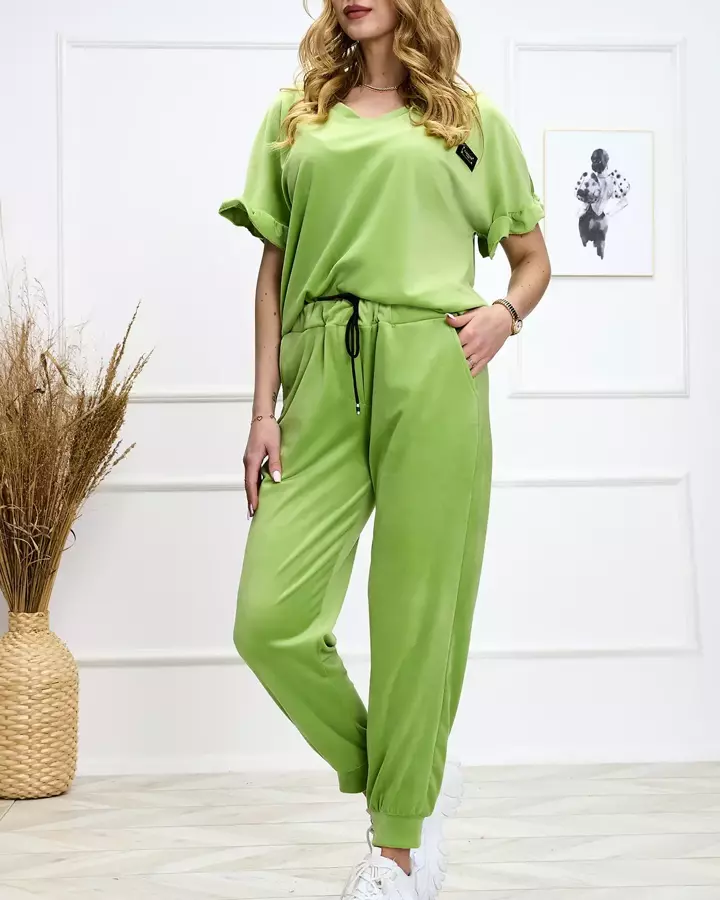 Žalias moteriškas sportinis kostiumas su papuošimais - Apranga