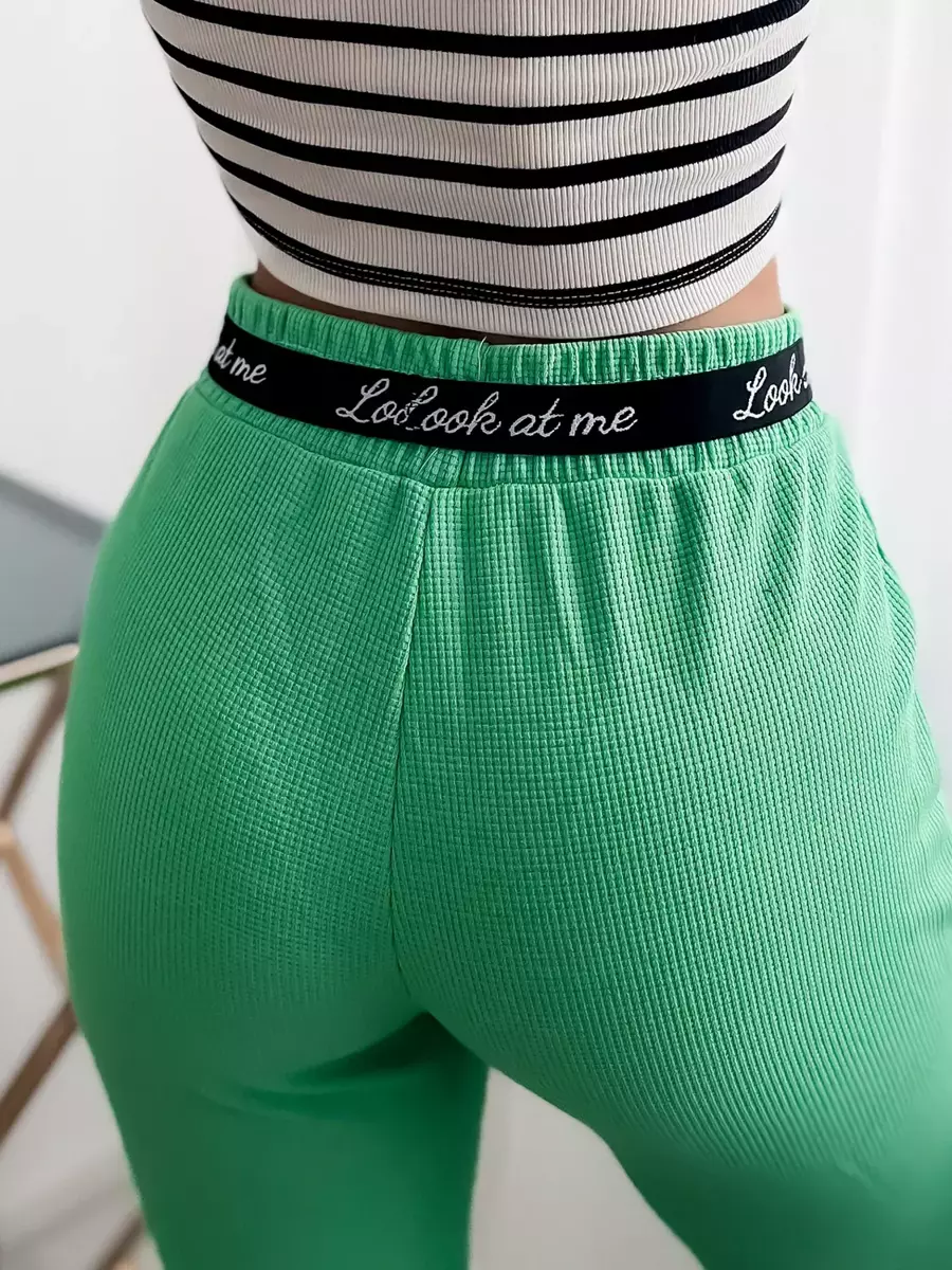 Žalios moteriškos medžiaginės kelnės su įspaudais - Apranga
