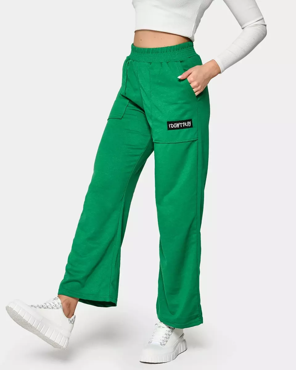 Žalios moteriškos plačios sportinės kelnės - Apranga