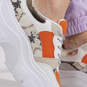 Бело-оранжевые женские кроссовки с животным принтом Erwina - Обувь