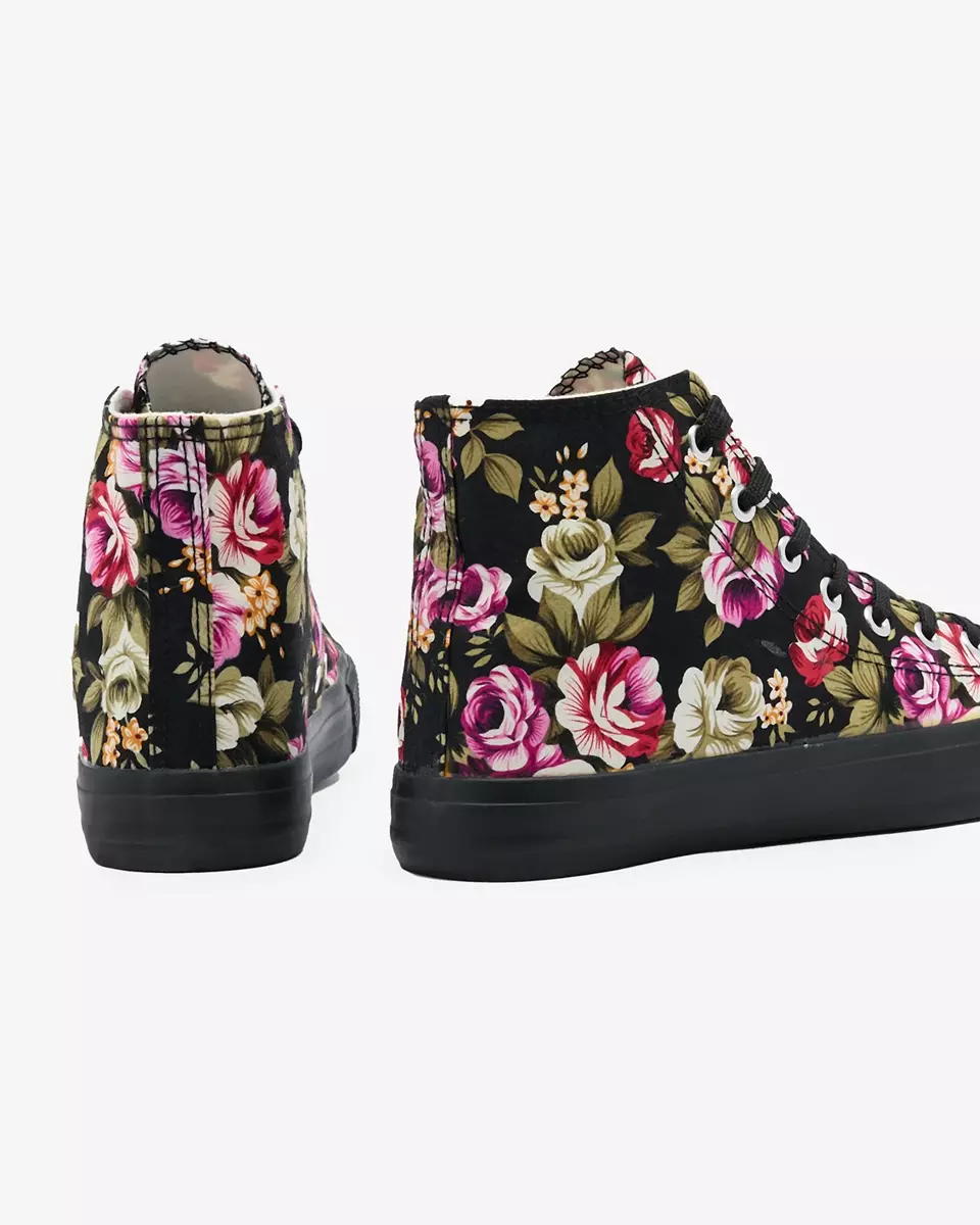 Royalfashion Women's Soxic High Black Floral Sneakers