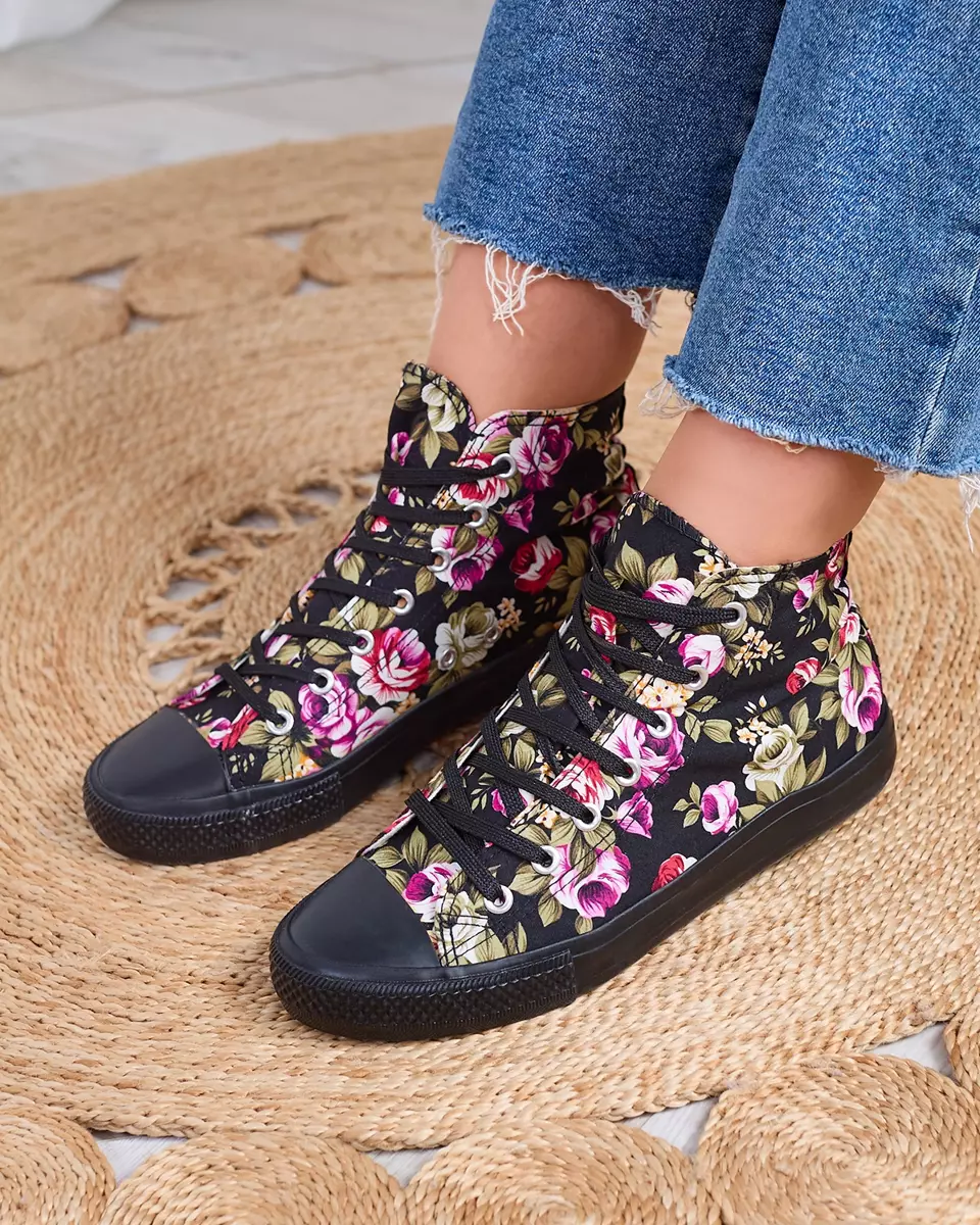 Royalfashion Women's Soxic High Black Floral Sneakers