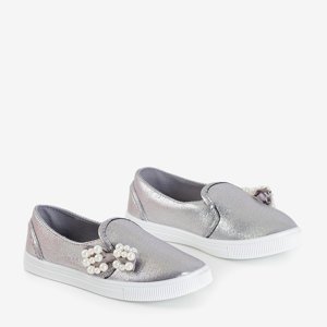 Серебристые детские слипоны с бантиком Malasita - Обувь