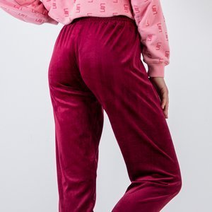 Женские спортивные штаны бордового цвета с вышитой надписью - Одежда