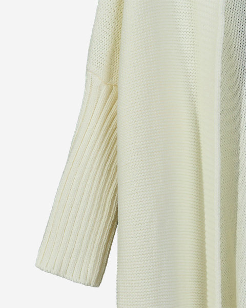 Женский белый длинный свитер-накидка с капюшоном - Одежда